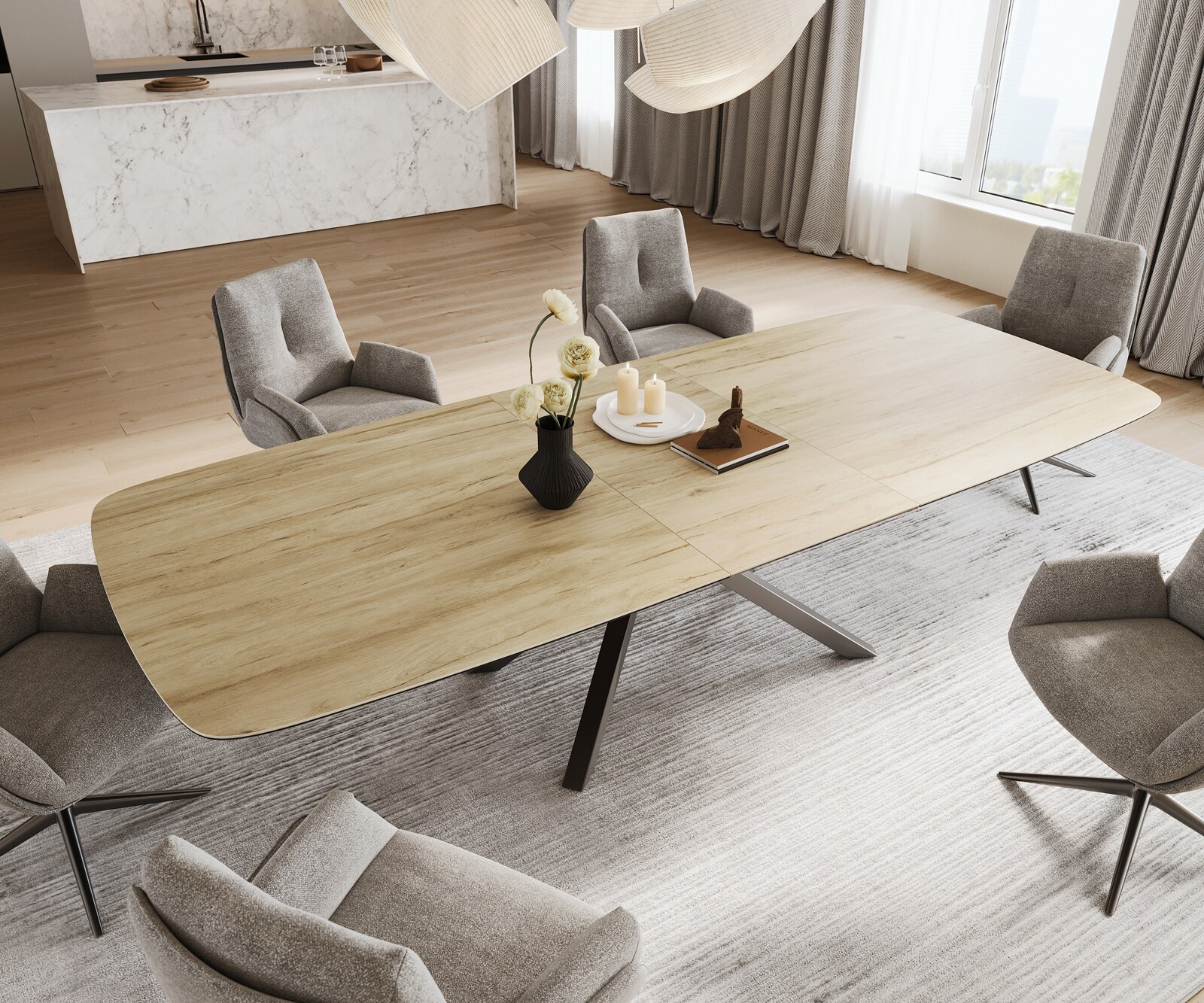 Eettafel Edge Boot 240-300x120 cm Keramiek Laminam® Sabbia Eichefarbig kruisonderstel Rechthoek Roestvrij staal Grafiet uitschuifbaar 4