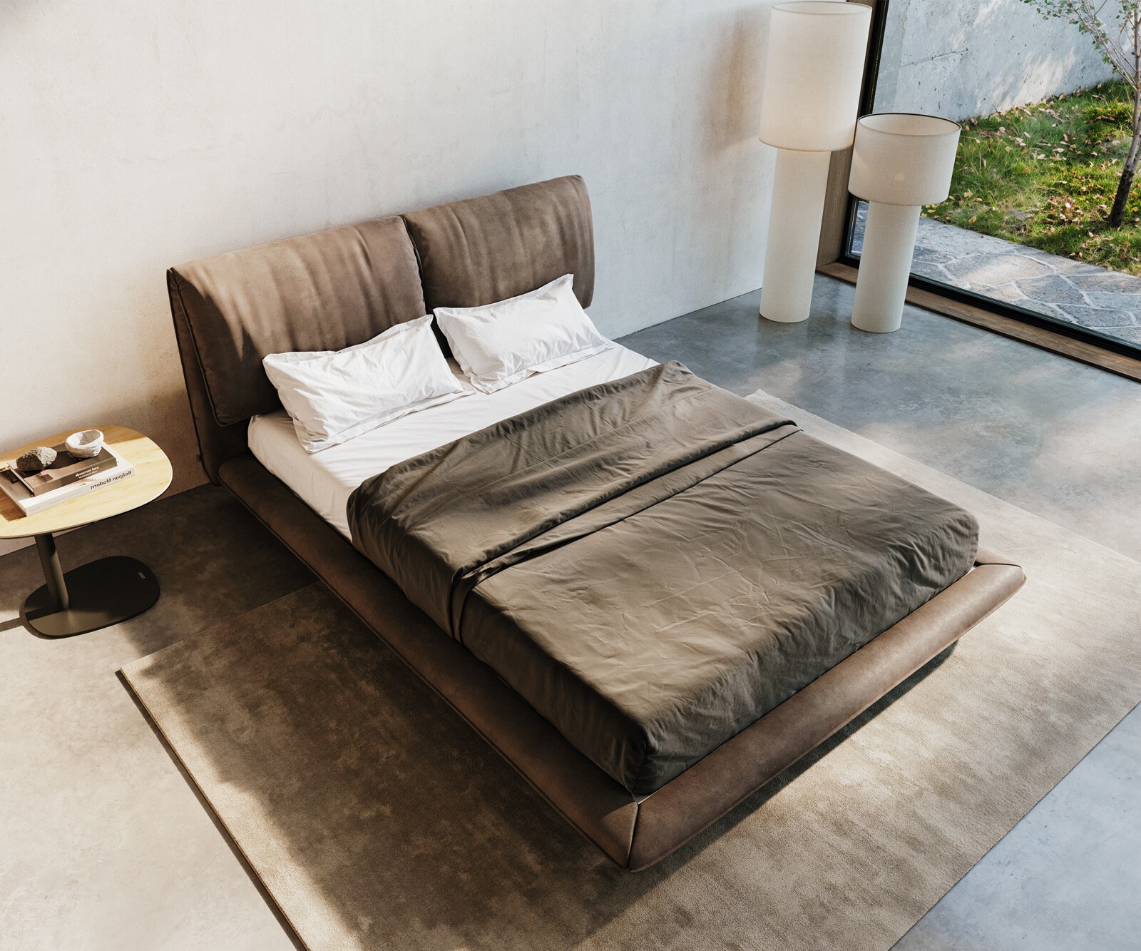 Bedframe Cusino 140x200 cm microvezel taupe vintage 2