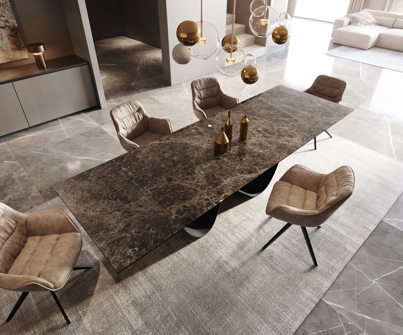 Eettafel Edge 200-300x100 keramiek  Laminam® Emperador Extra Lucidato donkerbruin Infinity metaal zwart uitrekbaar 4