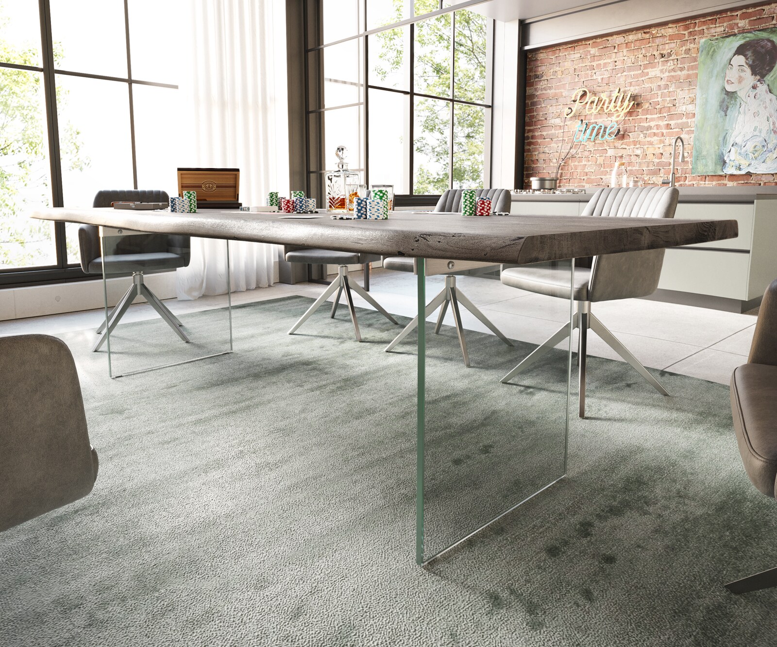 Eettafel Edge 260x100 acacia platina  glas Live-Edge 3 Eettafel Edge 260x100 acacia platina  glas Live-Edge 3