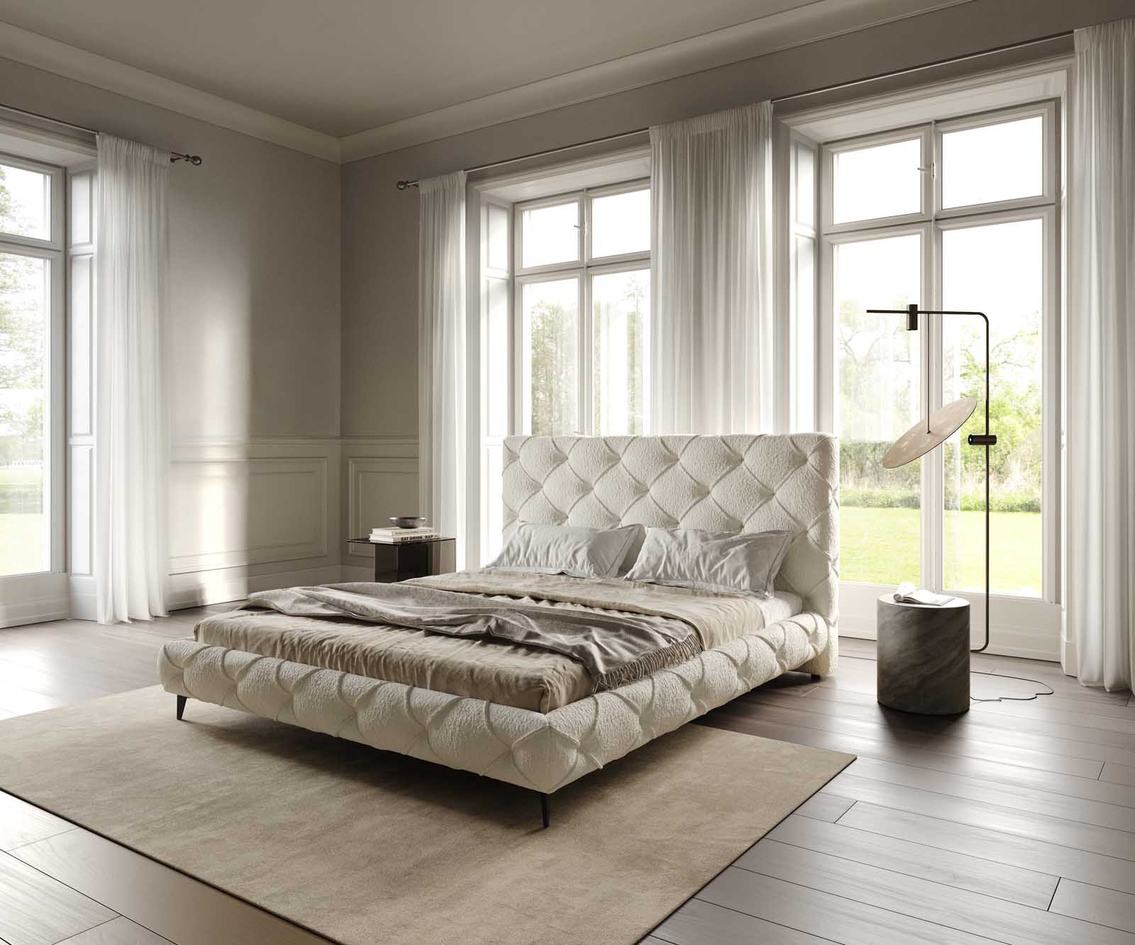 Nayara gestoffeerd bedframe 180x200 cm bouclé crème-wit Nayara gestoffeerd bedframe 180x200 cm bouclé crème-wit