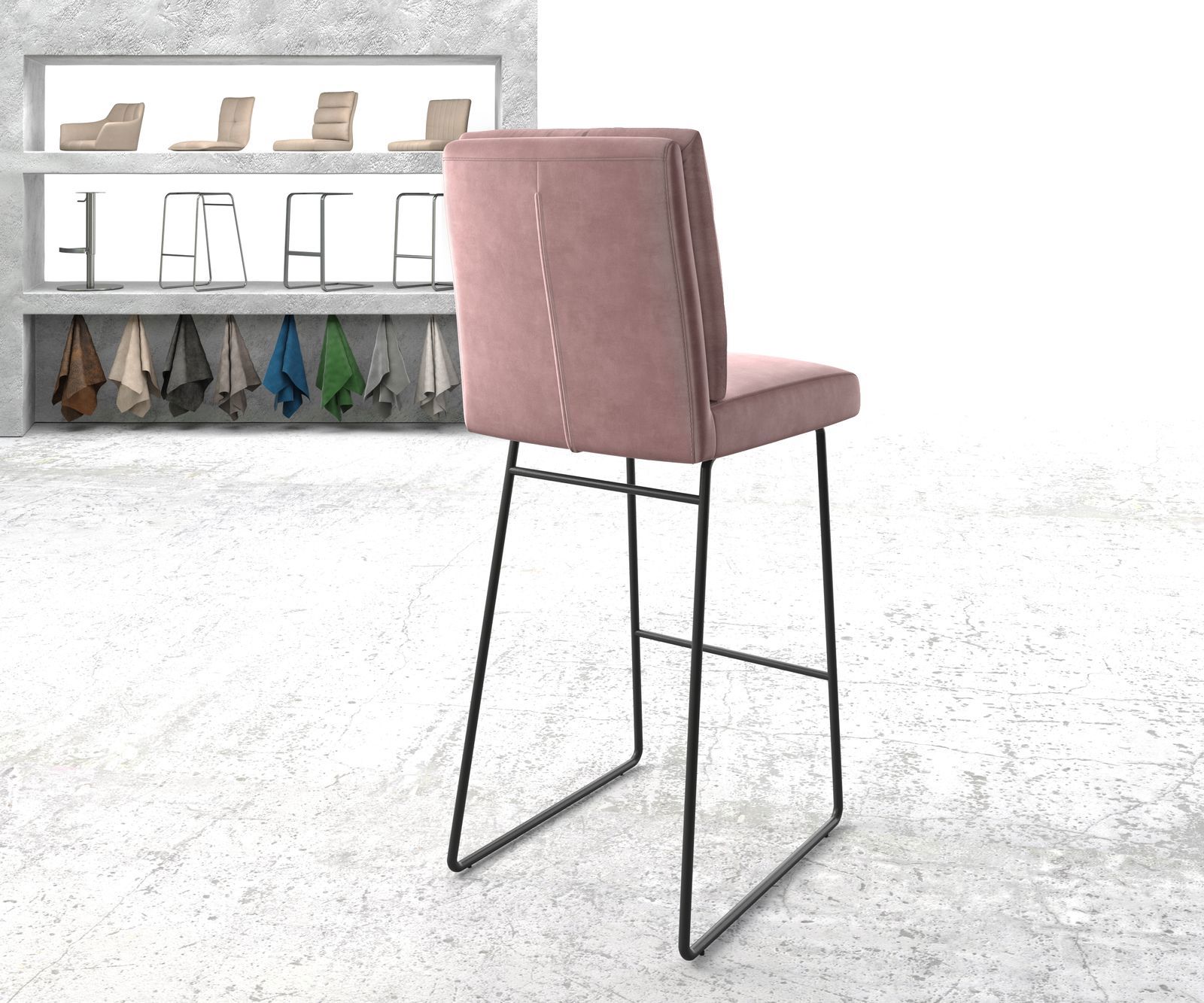 Barstoel Pela-Flex fluweel rosé slipframe metaal 2