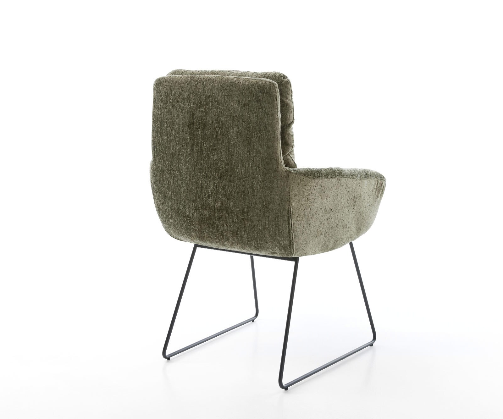 Eetkamerstoel Abelia-Flex met armleuning chenille olijfgroen slipframe zwart 4 Eetkamerstoel Abelia-Flex met armleuning chenille olijfgroen slipframe zwart 4