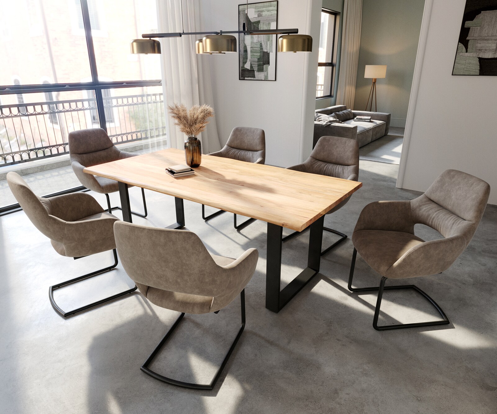 Sledemodel Yago-Flex met armleuning microvelours taupe vintage sledemodel rond zwart pocketveer kern 4