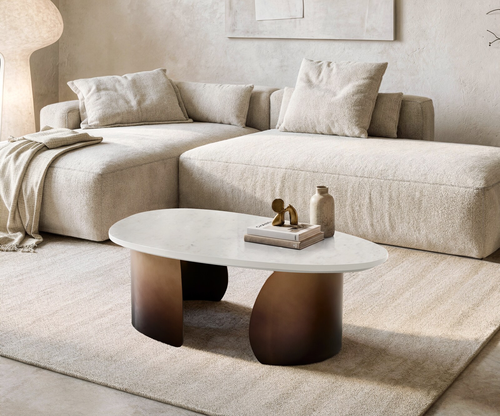 Salontafel Marvello 100x50 cm marmer wit metaal gold fusion afwerking 1