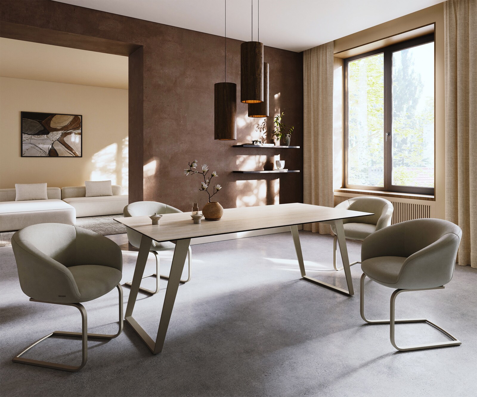 Eettafel Edge 200x100 keramiek  Laminam® Travertino Bianco Creme-wit metaal schuin effectafwerking Titan 7
