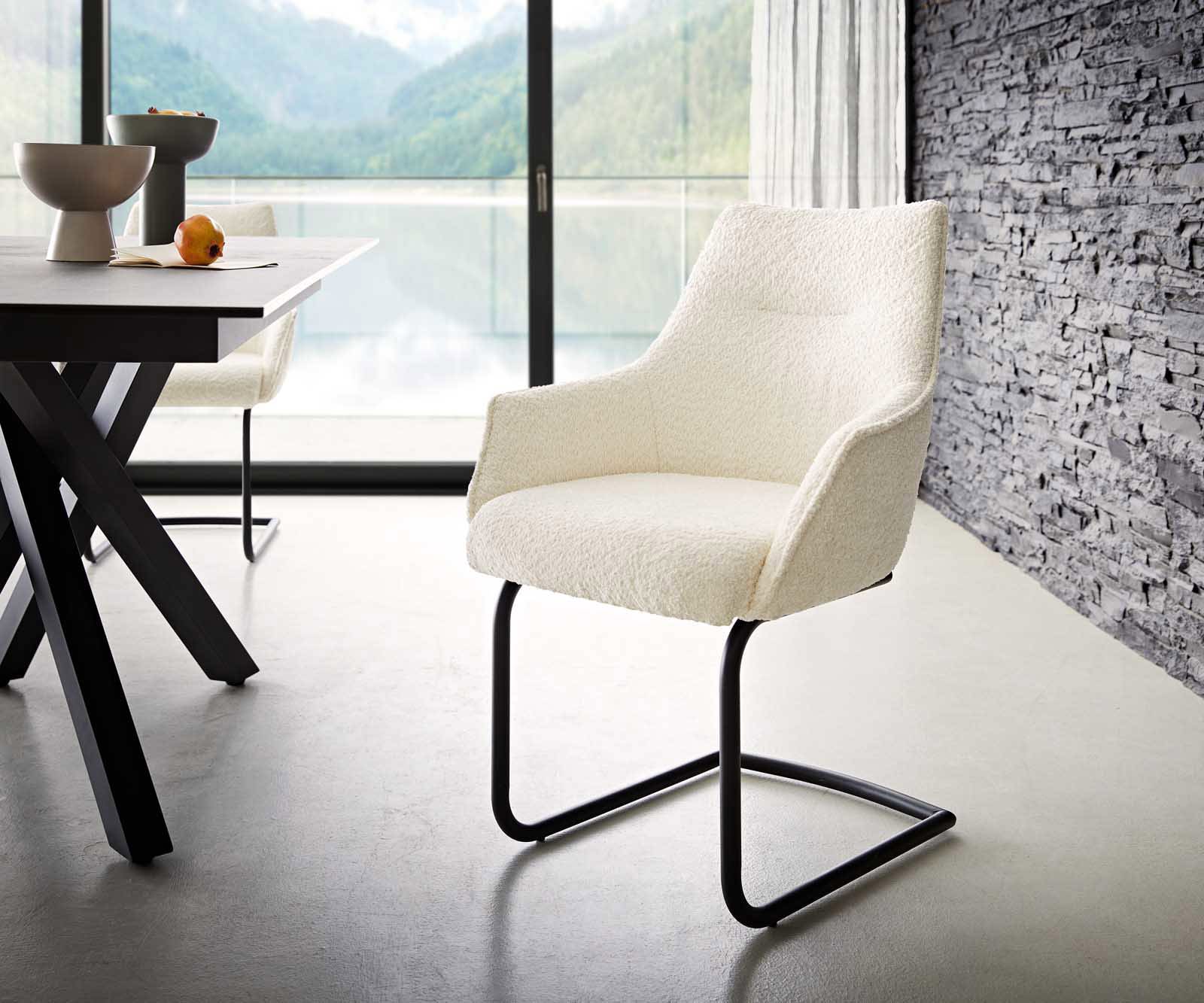 Sledemodel Alja-Flex met armleuning bouclé wit sledemodel rond zwart pocketveer kern