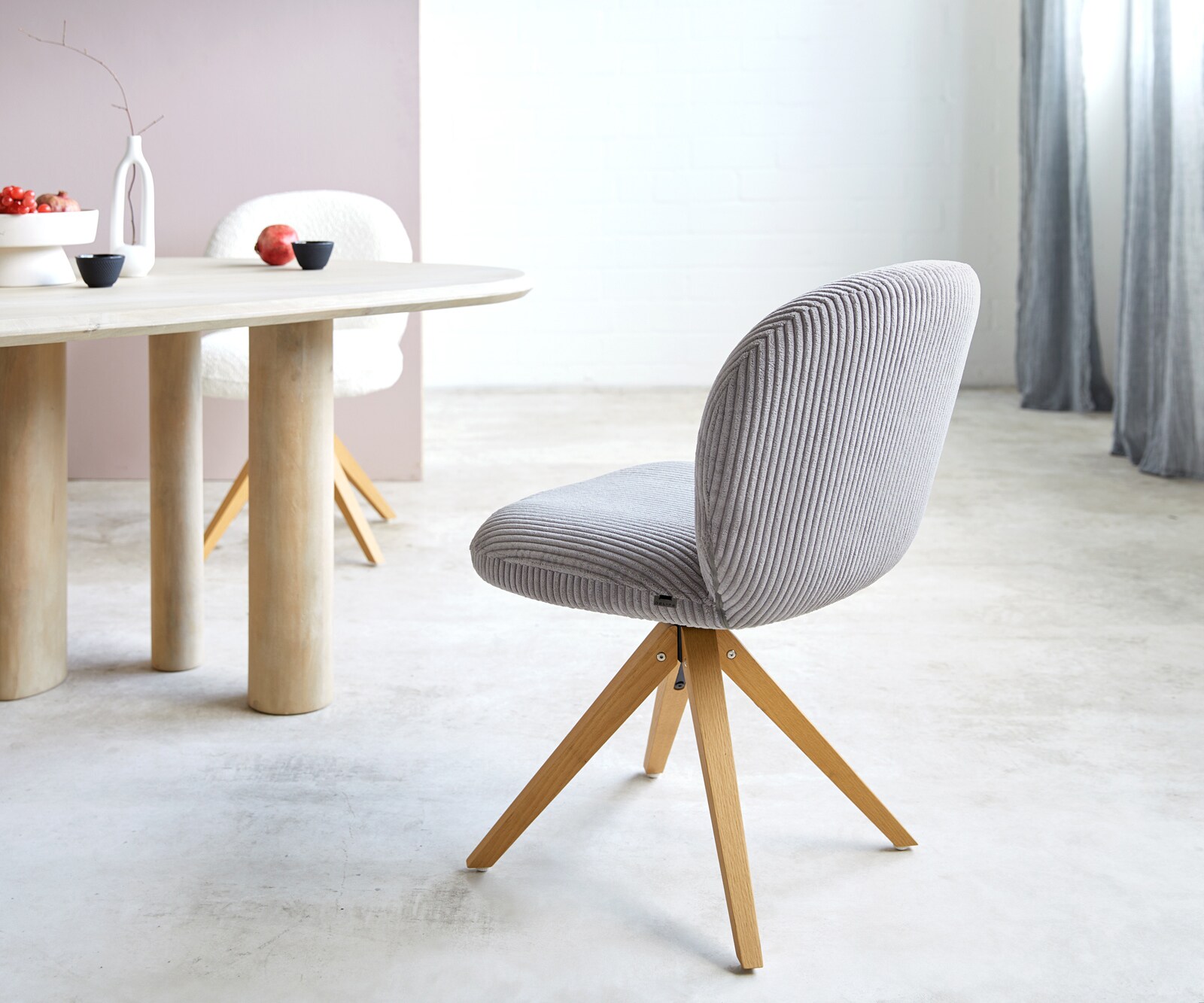 Draaistoel Nube-Flex koord zilver grijs houten frame hoekig natuur 180° draaibaar pocketveer kern 4 Draaistoel Nube-Flex koord zilver grijs houten frame hoekig natuur 180° draaibaar pocketveer kern 4