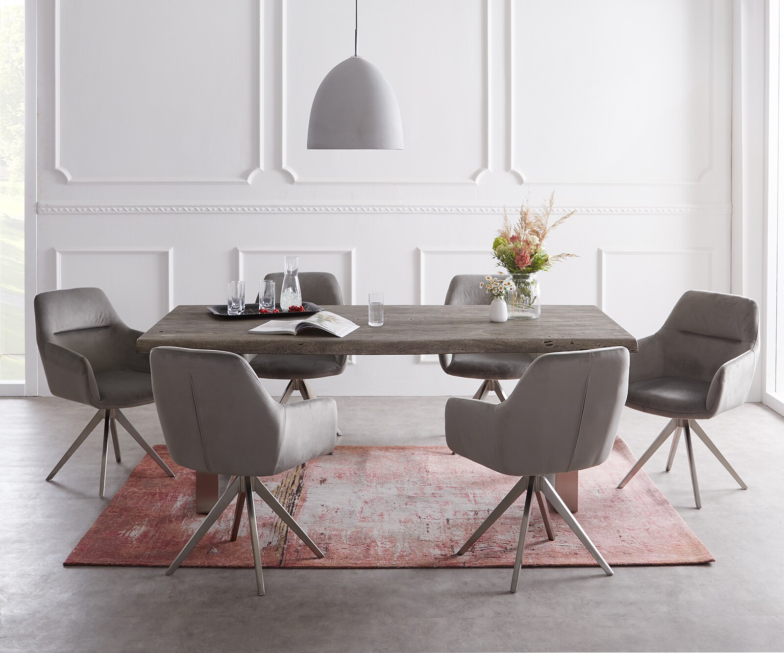 Eettafel Edge 180x90 XL acacia platina roestvrijstaal smal Live-Edge 2