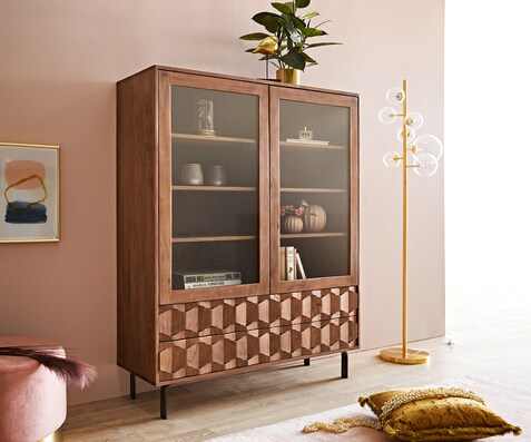 Vitrinekast Fevo 115x150 cm acacia bruin L-poot