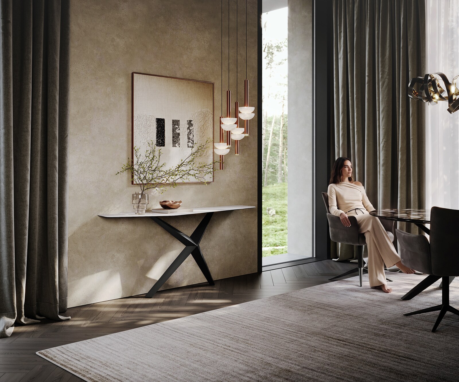 Consoletafel Edge Polygonaal 180x50 cm Keramiek Laminam® Statuarietto Weiß Zentharo Metaal Zwart 6
