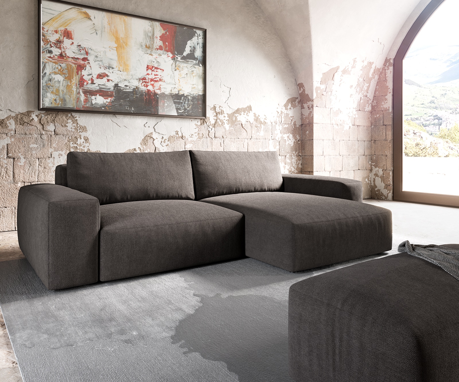Hoekbank Lanzo XL 270x180 cm microvezel kaki bruin variabele rugleuning met poef Hoekbank Lanzo XL 270x180 cm microvezel kaki bruin variabele rugleuning met poef