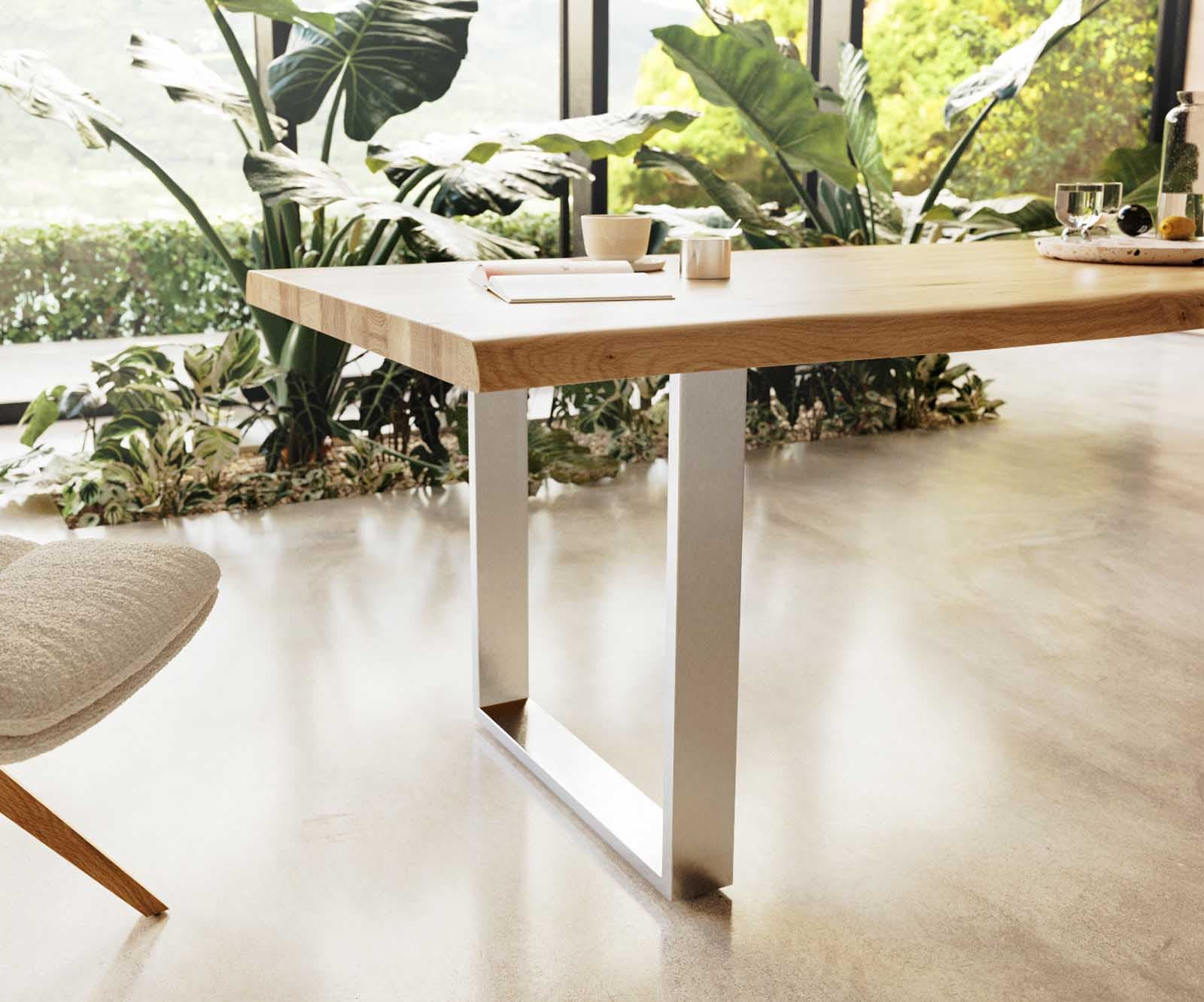 Eettafel Edge 300x100 eiken natuur roestvrij staal  smal  Live-Edge 5