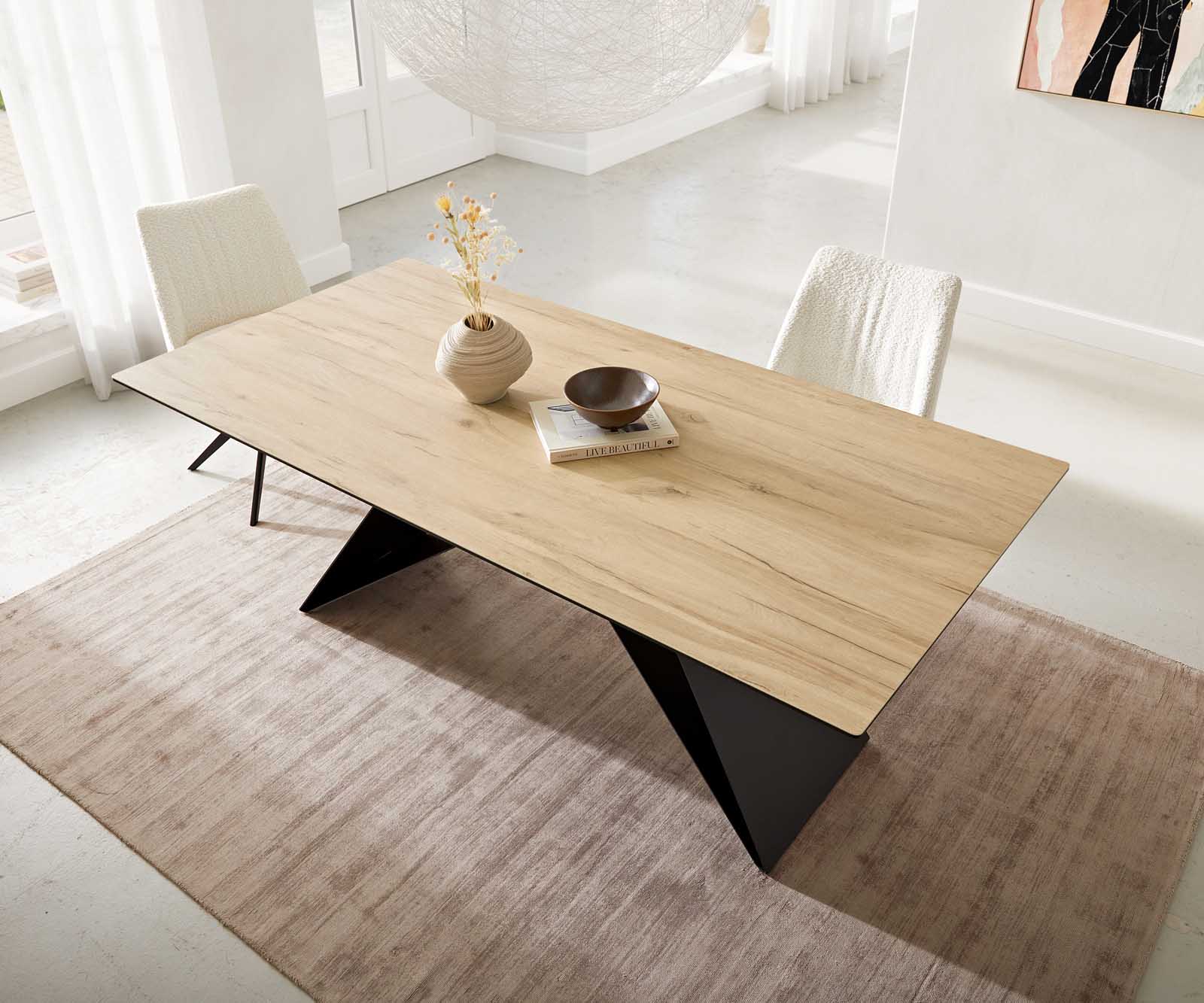 Eetkamertafel Edge 200x100 keramiek Laminam® Sabbia eiken kleur V-frame vlak staal zwart 5 Eetkamertafel Edge 200x100 keramiek Laminam® Sabbia eiken kleur V-frame vlak staal zwart 5