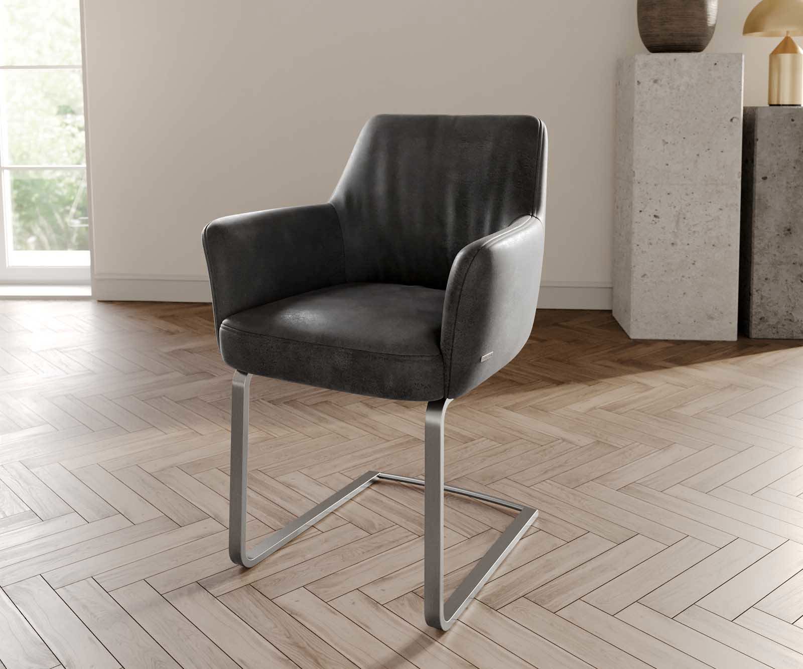 Sledemodel Xana-Flex met armleuning microvelours antraciet vintage sledemodel vlak roestvrij staal pocketveer kern