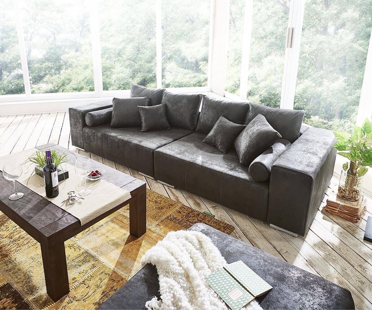 XXl-bank Marbeya 285x115 cm antraciet antiek optiek hocker