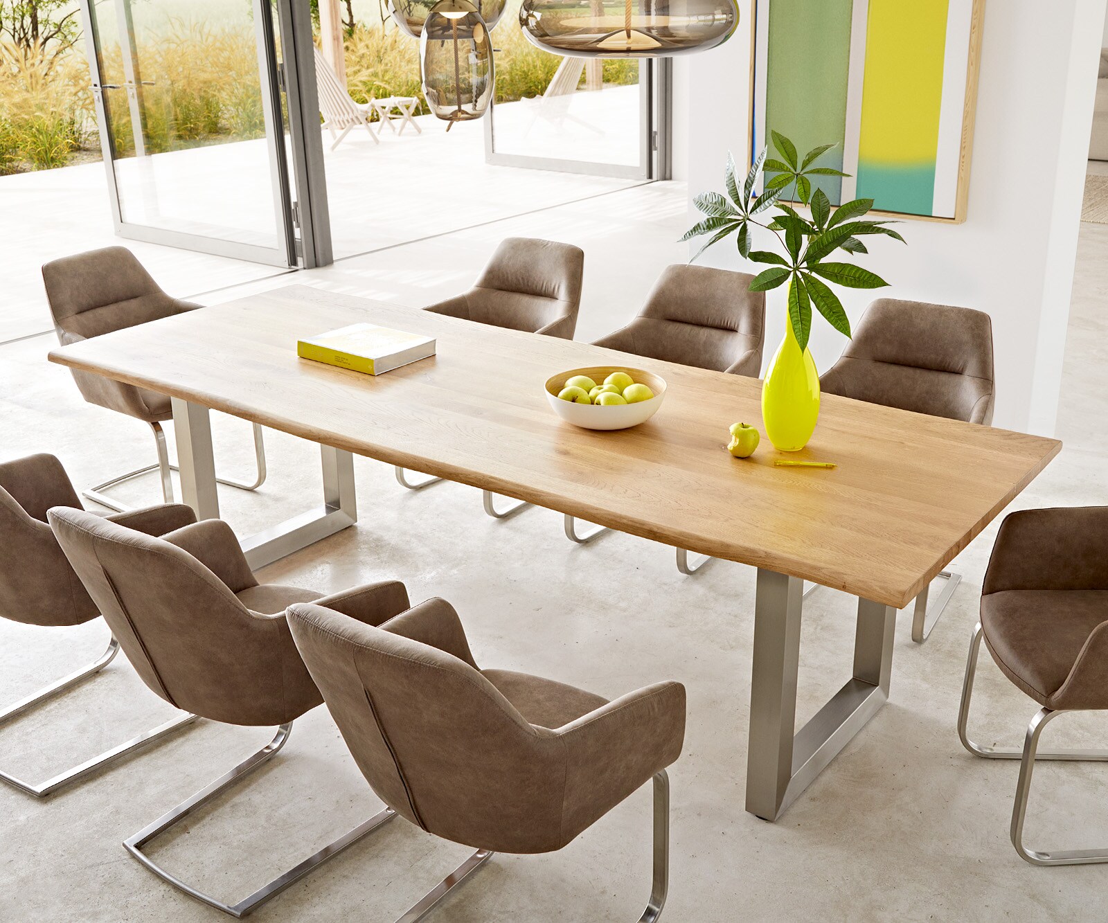 Eettafel Edge 260x100x2,5-3 eiken natuur roestvrijstaal breed Live-Edge 1