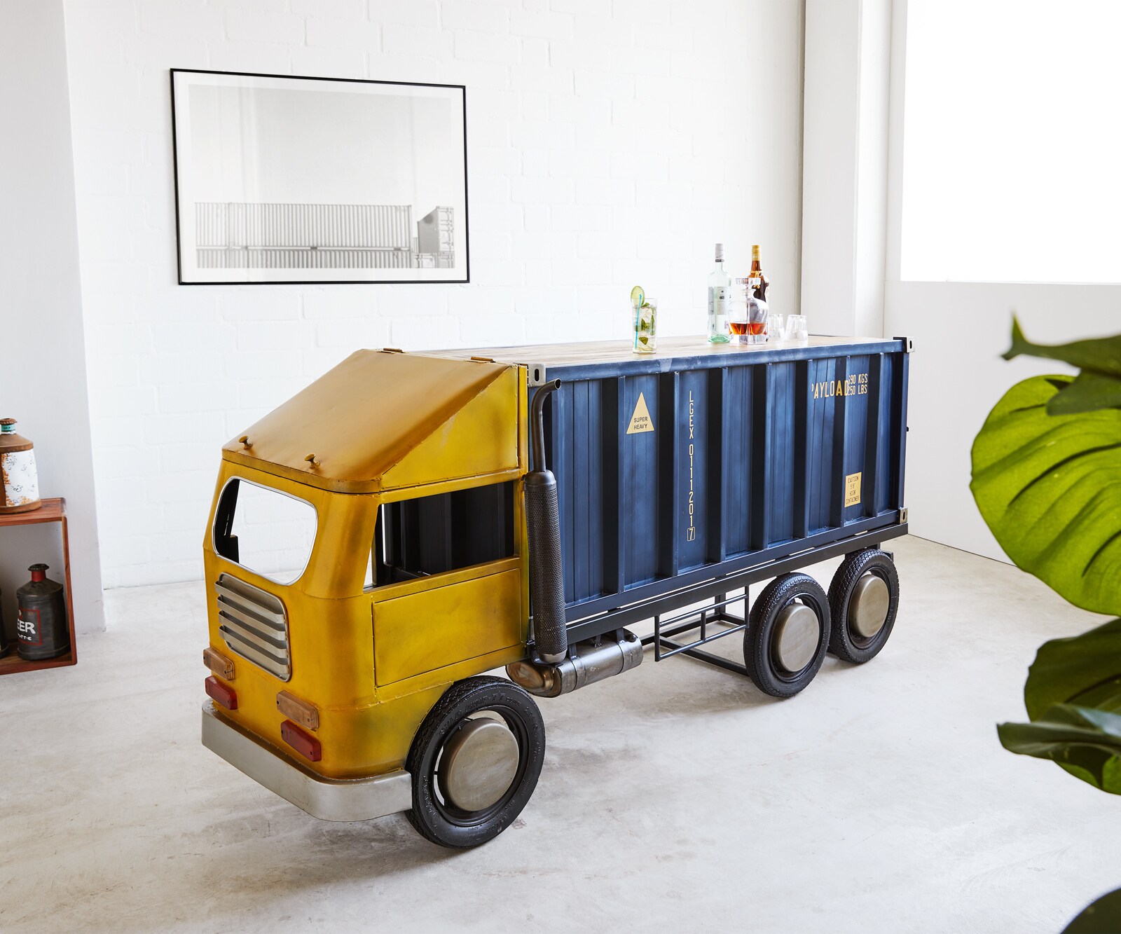 Barwagen 220x110 cm Metaal Mangohout Blauw Geel
