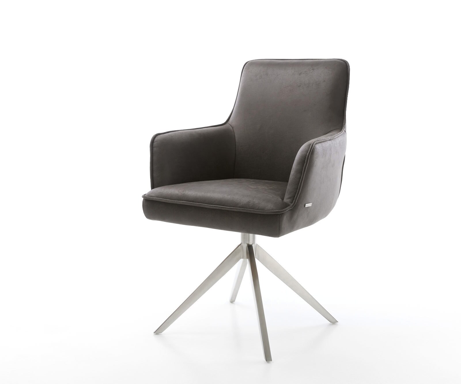 Draaistoel Heira-Flex met armleuning microvelours antraciet vintage kruisframe breed roestvrij staal 360° draaibaar rocker-functie pocketveer kern