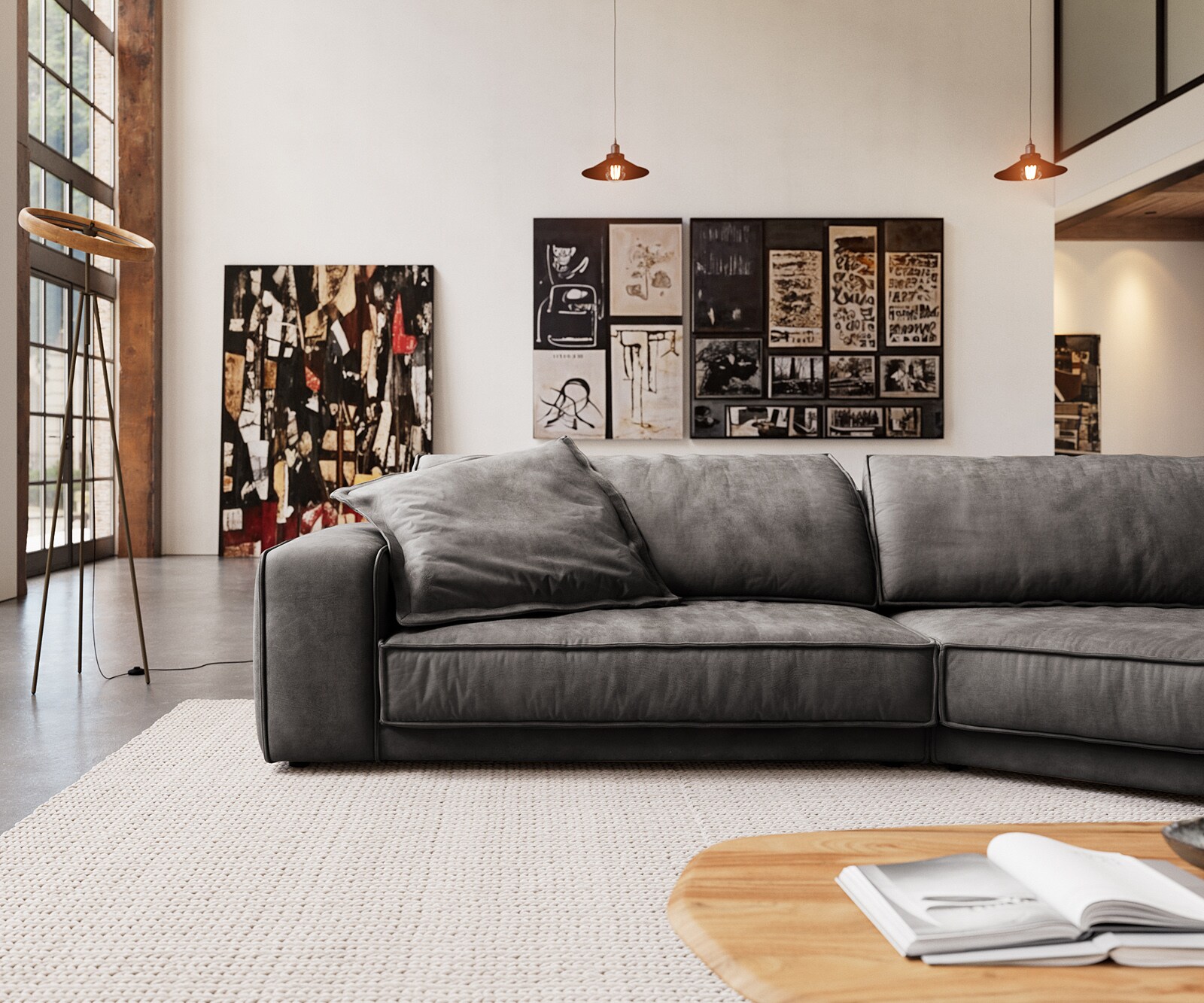 Big-sofa Snoosh 400x150 cm Microvezel zwart Vintage Recamiere rechts 1