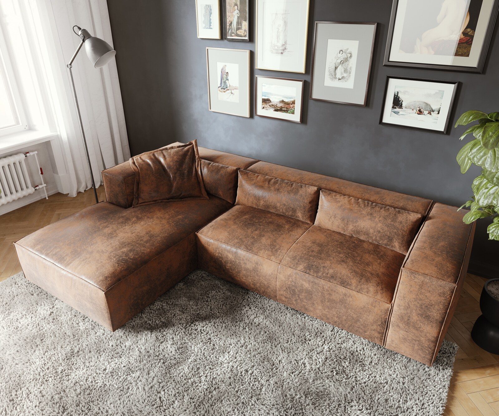 Hoekbank Brom 260 x 175 cm kunstleer bruin recamiere links 4 Hoekbank Brom 260 x 175 cm kunstleer bruin recamiere links 4