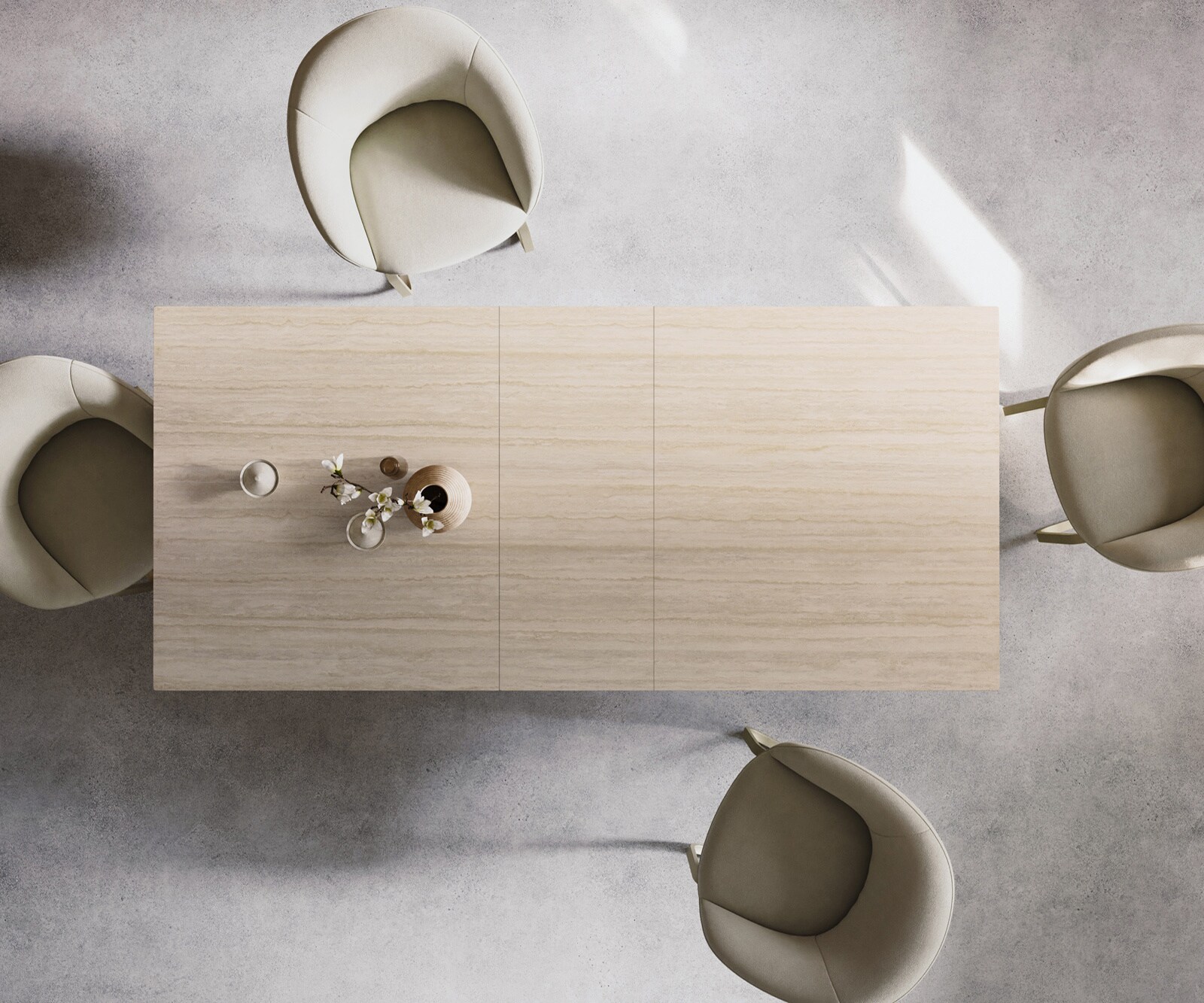 Eettafel Edge 180-220x90 keramiek  Laminam® Travertino Bianco Creme-wit W-frame effectafwerking Titan uitrekbaar 5
