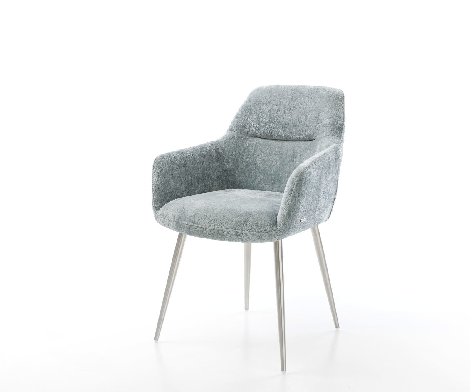 Eetkamerstoel Pejo-Flex chenille pastelblauw 4-poot conisch roestvrij staal pocketveer kern