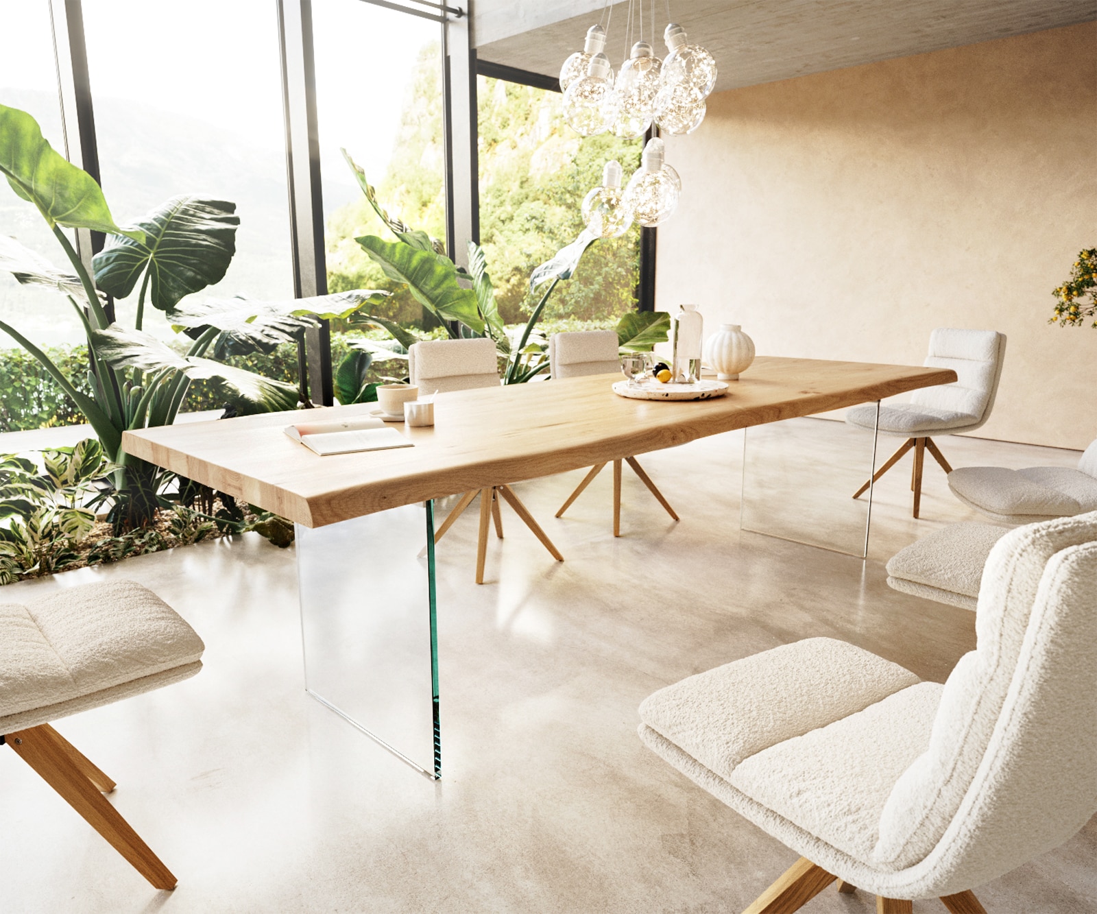 Eettafel Edge 300x100 eiken natuur glas Live-Edge Eettafel Edge 300x100 eiken natuur glas Live-Edge