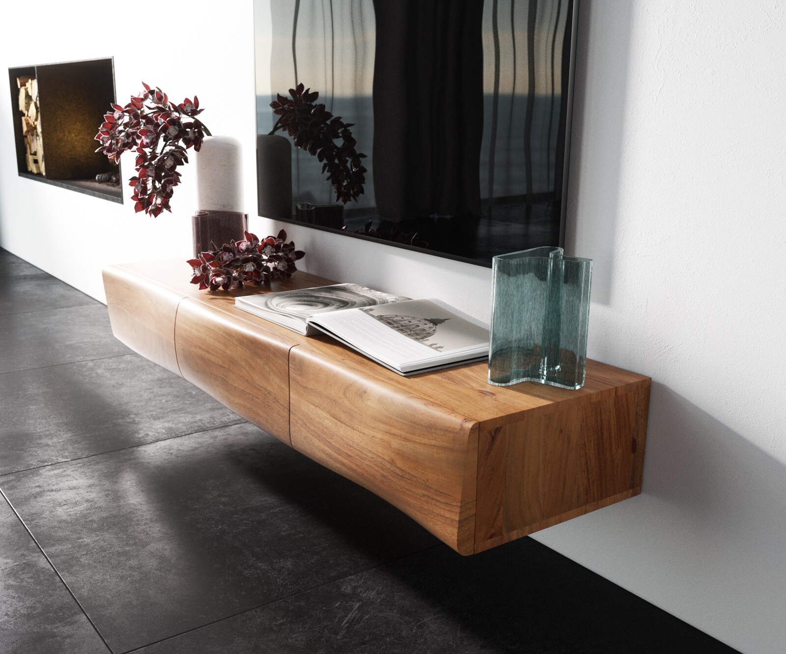 Tv-meubel New Live-Edge 145 cm acacia natuur 3 deurs zwevend 1