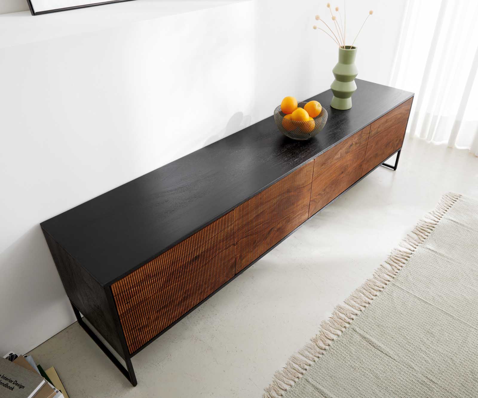 Dressoir Vaag 200 cm Sheesham natuur mango zwart 4 deuren 4 Dressoir Vaag 200 cm Sheesham natuur mango zwart 4 deuren 4