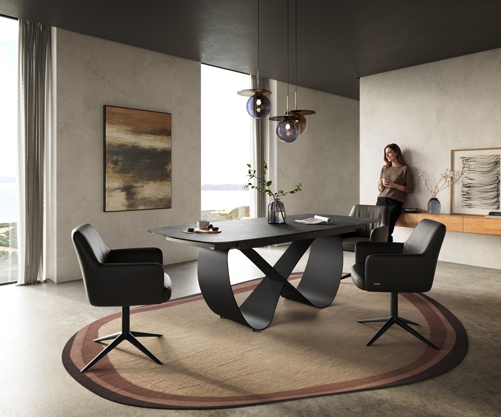 Eettafel Edge Boot 180-220x100 cm Keramiek Laminam® Nero Greco Anthrazit Infinity Metaal Zwart uitschuifbaar 6