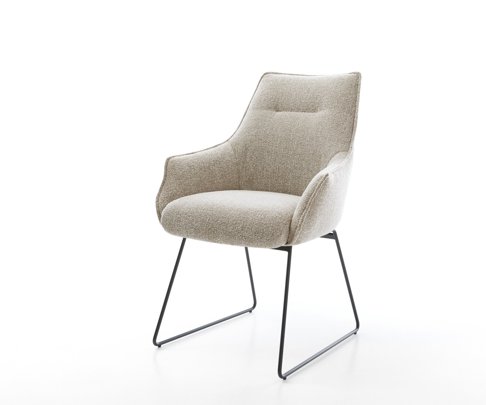 Eetkamerstoel Alja-Flex met armleuning geweven stof beige slipframe zwart pocketveer kern