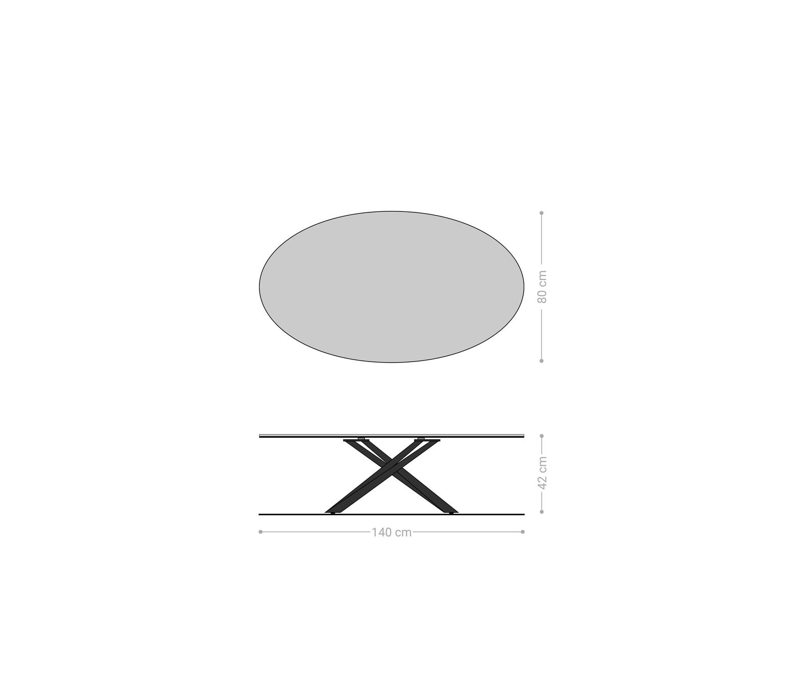 Salontafel Edge ovaal 140x80 cm keramiek beton grijs Sarity metaal zwart 6