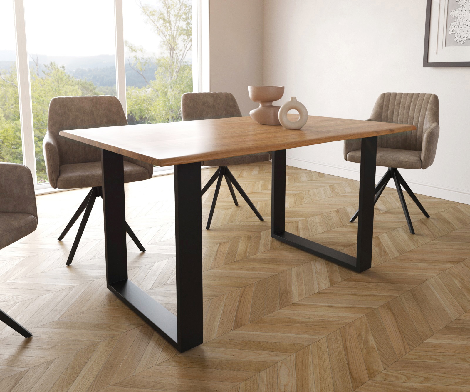 Eettafel Edge 140x90 S naturel acacia loper zwart Live-Edge Eettafel Edge 140x90 S naturel acacia loper zwart Live-Edge
