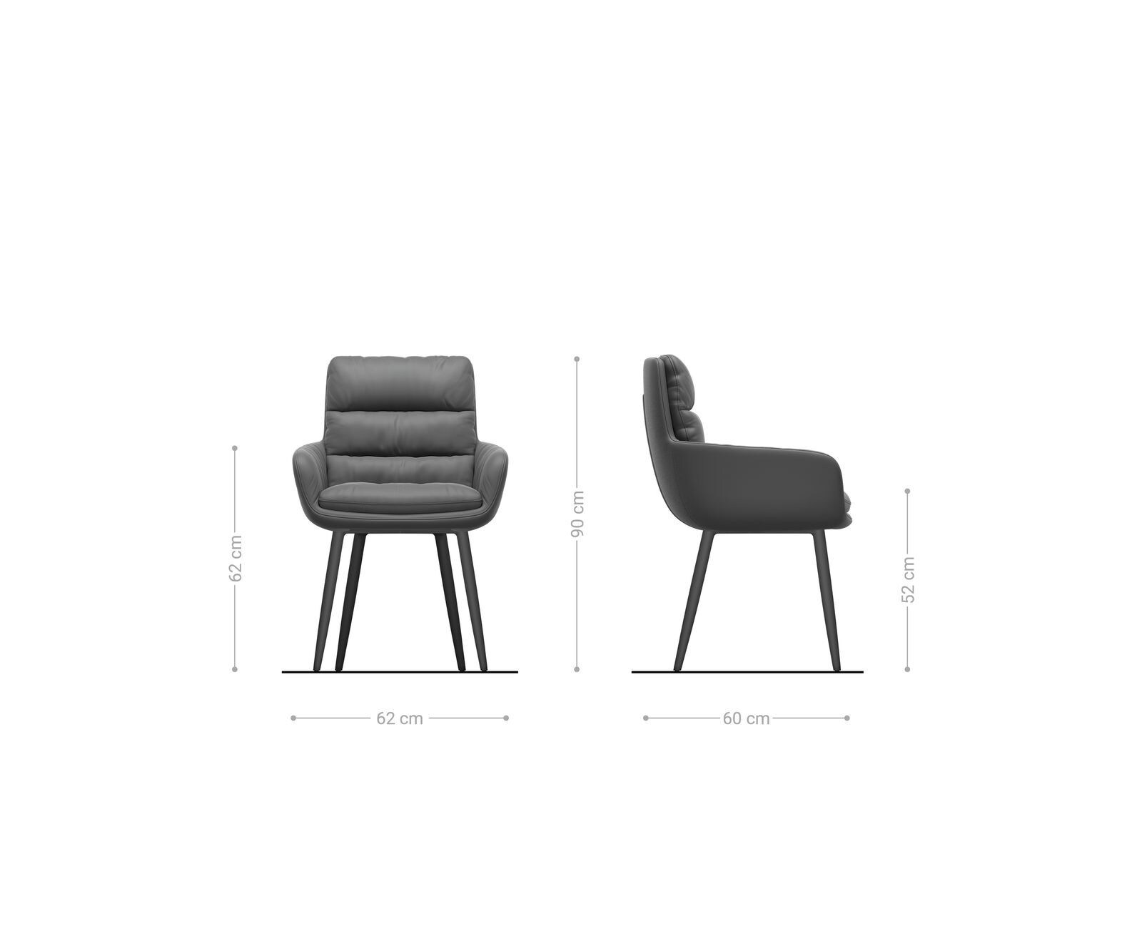 Eetkamerstoel Abelia-Flex met armleuning microvelours grijs antiek 4-poot conisch zwart 6