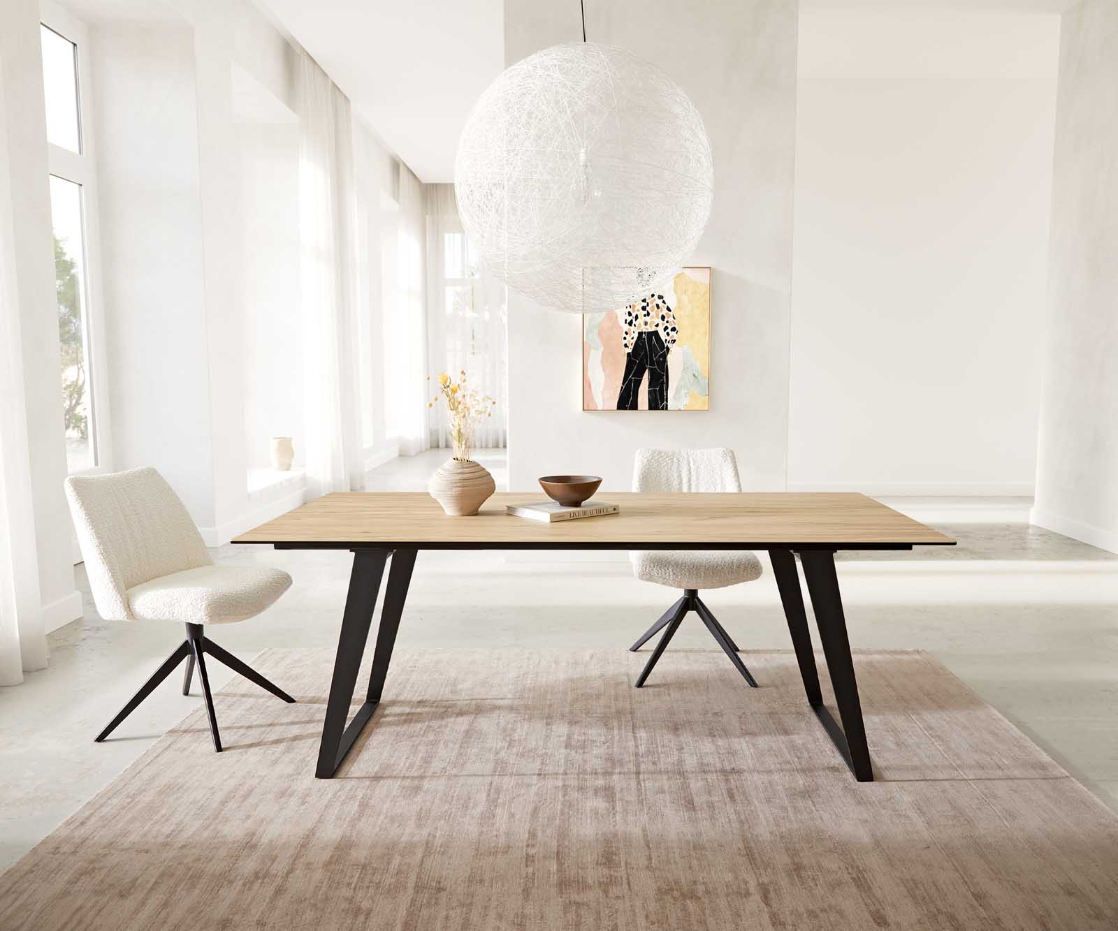 Eetkamertafel Edge 200x100 keramiek Laminam® Sabbia eiken kleur metaal schuin zwart Eetkamertafel Edge 200x100 keramiek Laminam® Sabbia eiken kleur metaal schuin zwart