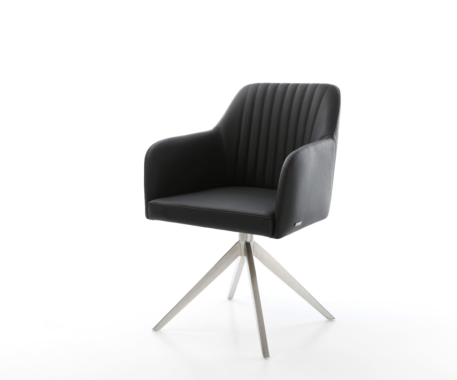 Draaistoel Greg-Flex echt leer zwart kruisframe breed roestvrij staal 360° draaibaar rocker-functie pocketveer kern