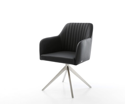 Draaistoel Greg-Flex echt leer zwart kruisframe breed roestvrij staal 360° draaibaar rocker-functie pocketveer kern