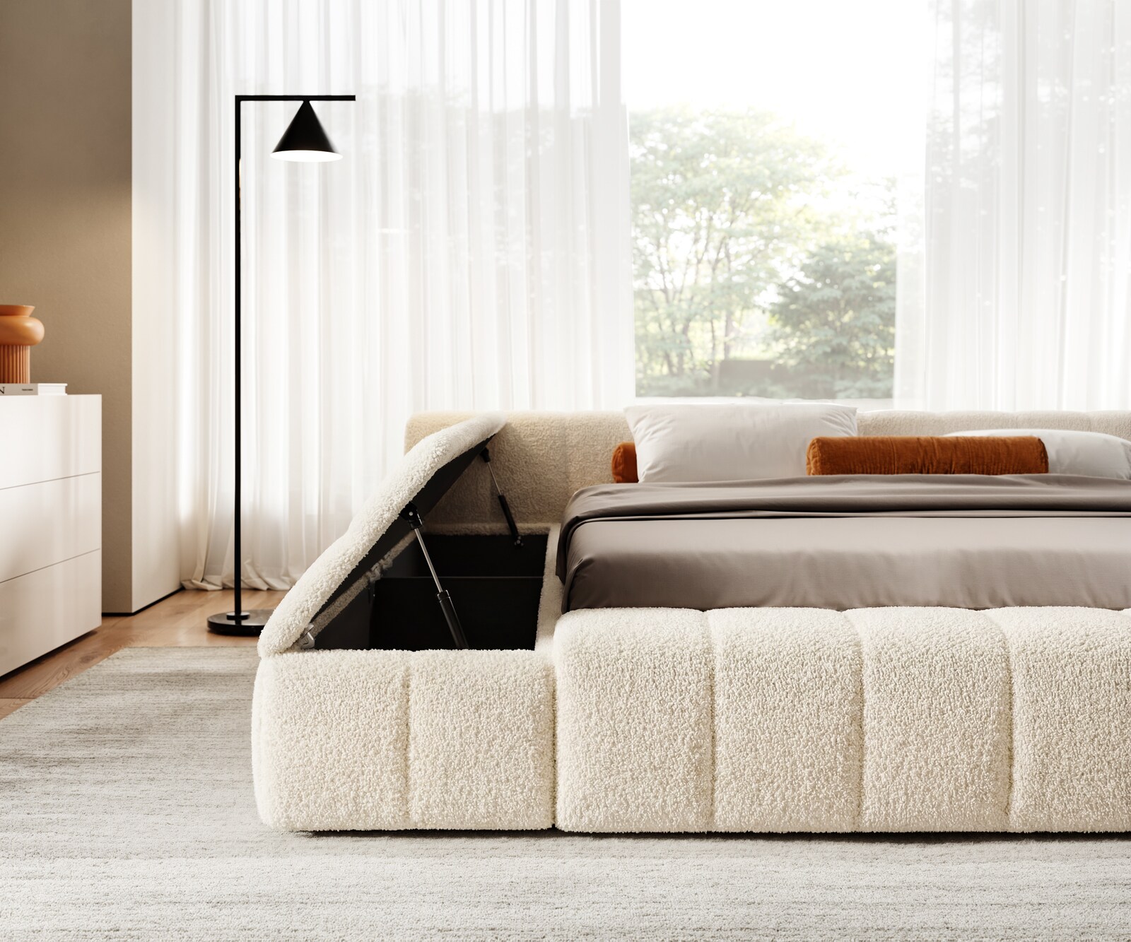 Gestoffeerd bedframe Espazio 180x200 cm Teddystof Beige 4