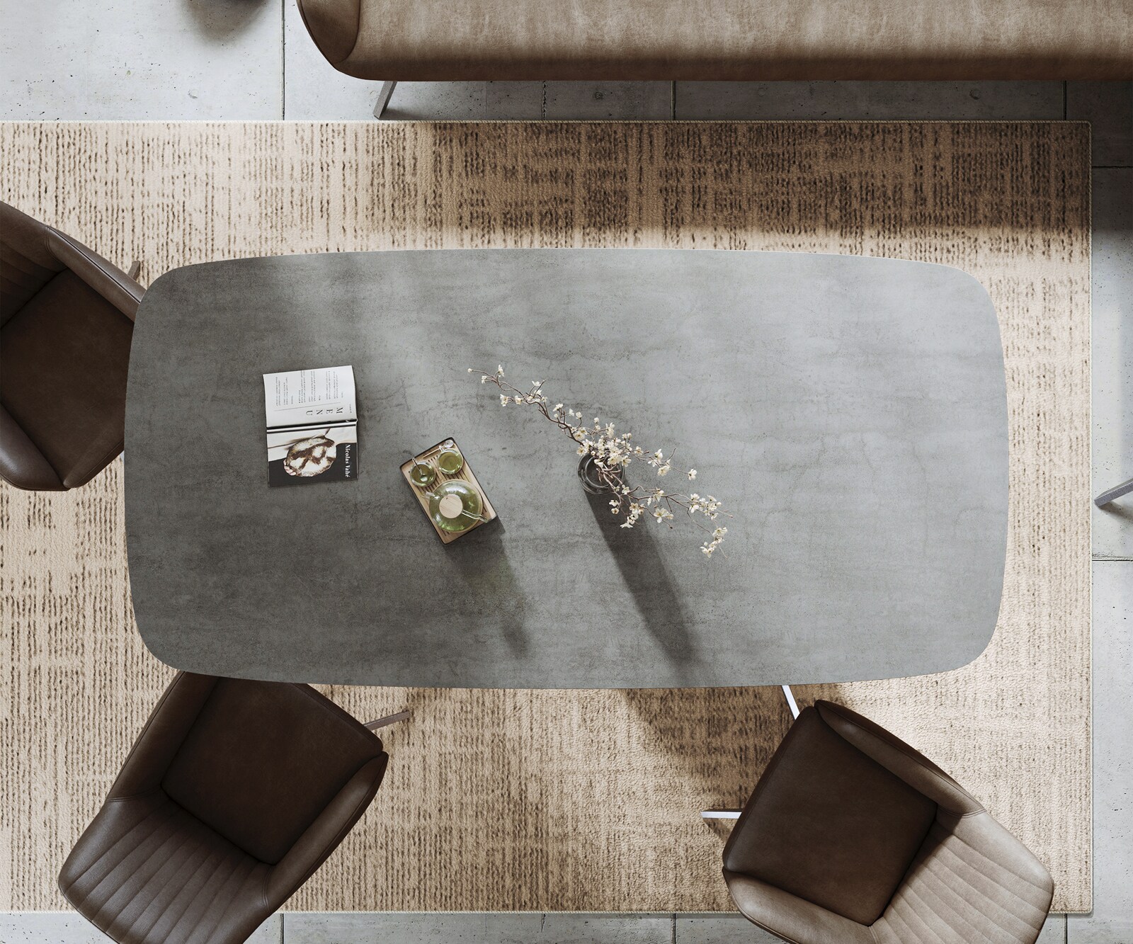 Eettafel Edge boot 200x100 cm keramiek beton grijs Cono metallic zilver 5