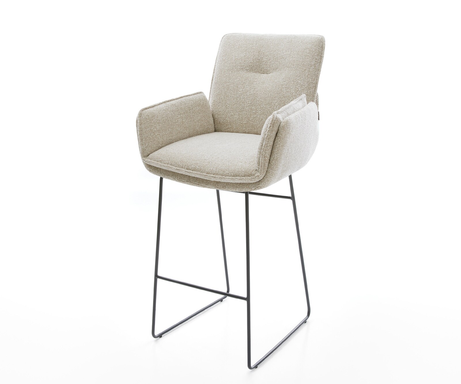Barstoel Nela-Flex Zachte Geweven stof Beige Sledeonderstel metaal zwart Zwart 1