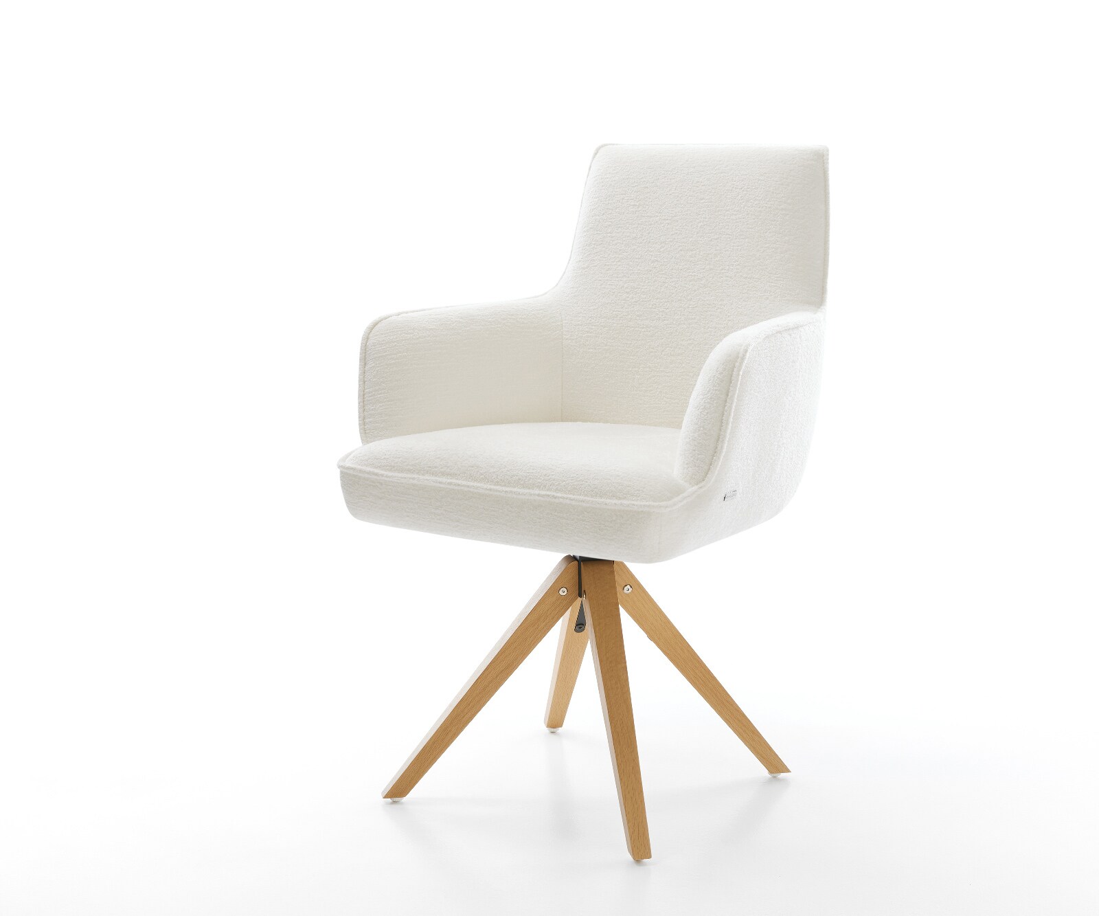 Draaistoel Heira-Flex met armleuning bouclé zacht beige houten frame hoekig natuur 180° draaibaar pocketveer kern 1