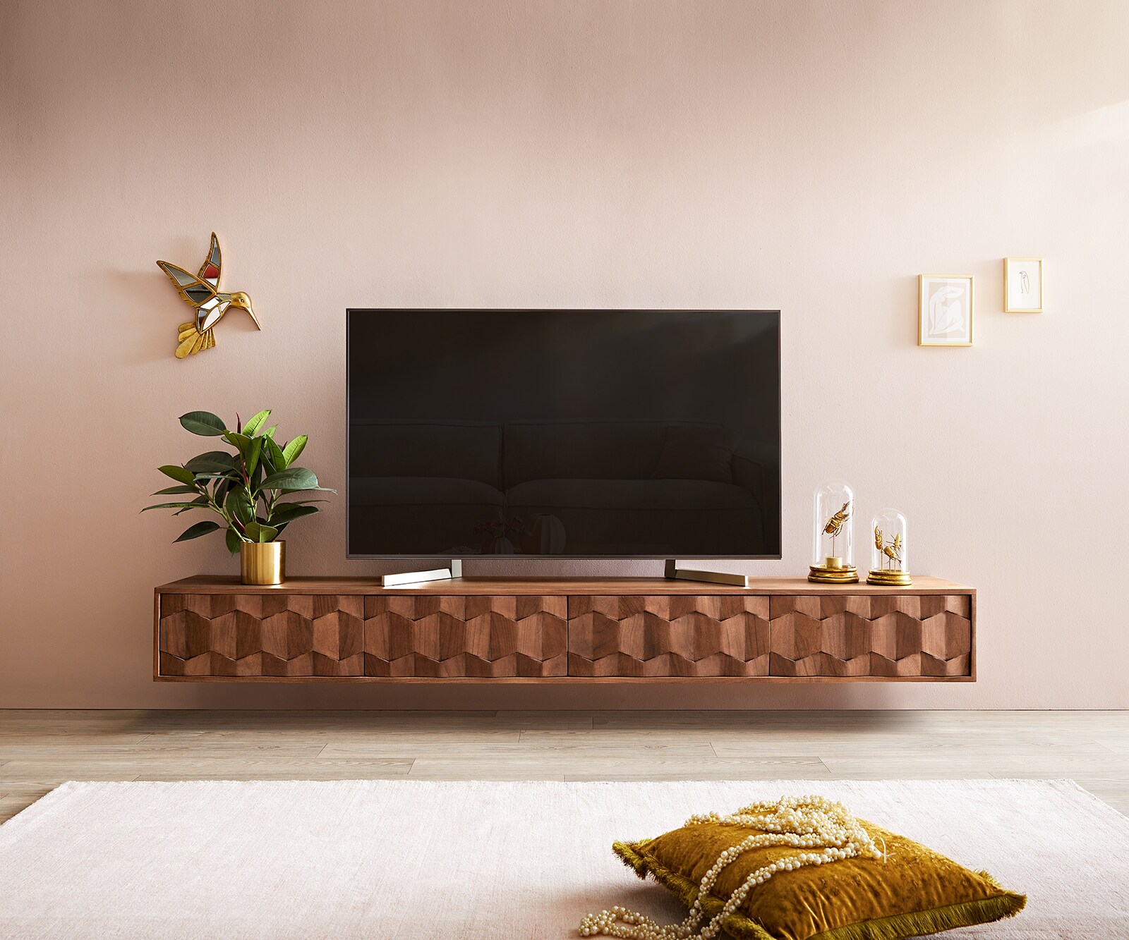 Tv-meubel Fevo 220 cm acacia natuur 4 deuren zwevend 1