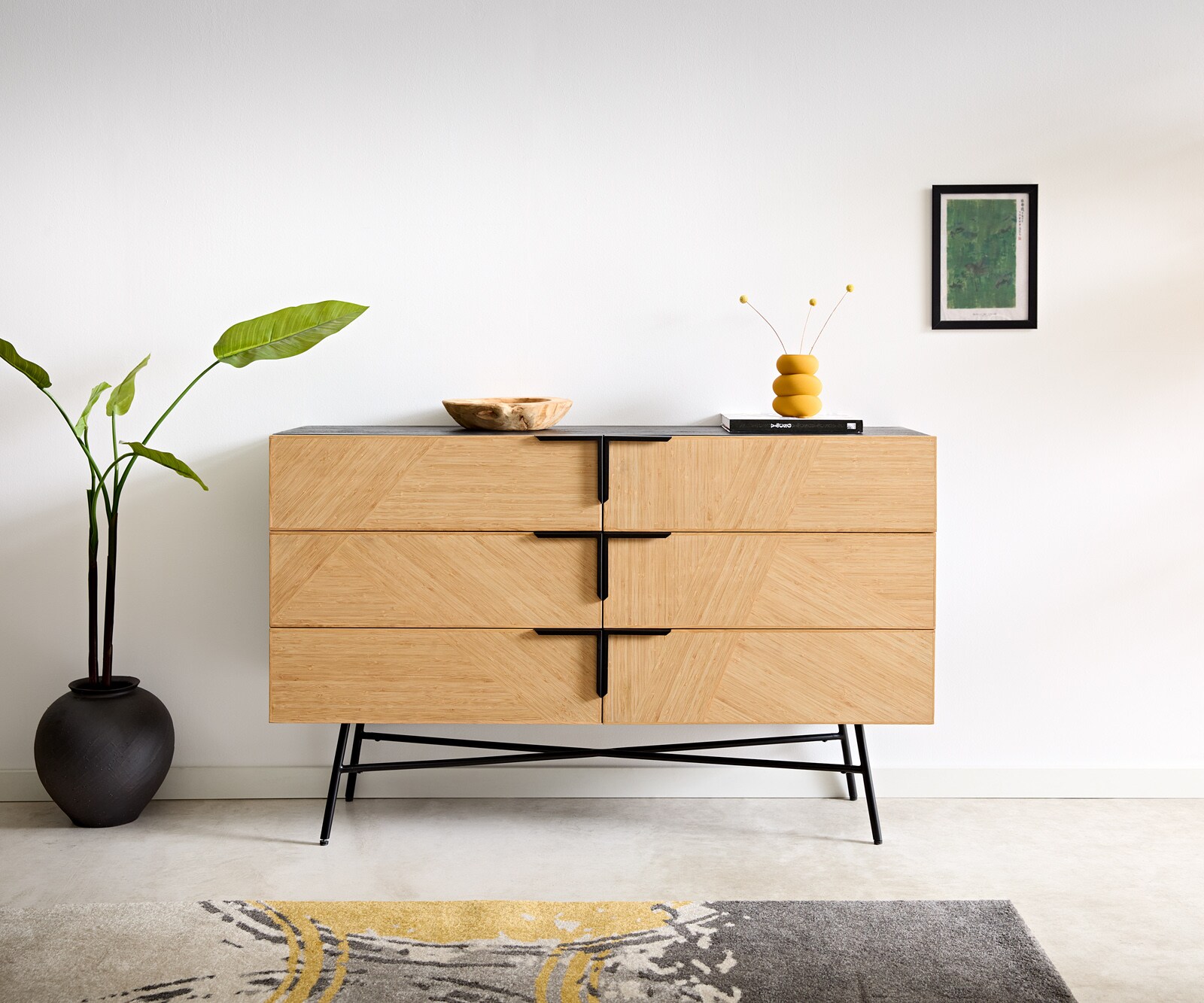 Dressoir Mikkusu 140 Bamboe Natuurlijk Mango Zwart 6 laden Metaal Zwart 1