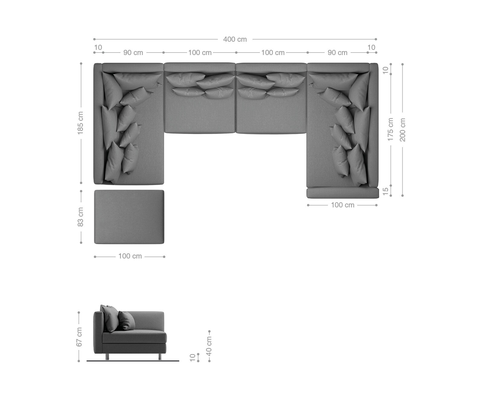 Woonlandschap Clovis XL wit zwart hocker armleuning modulair 6
