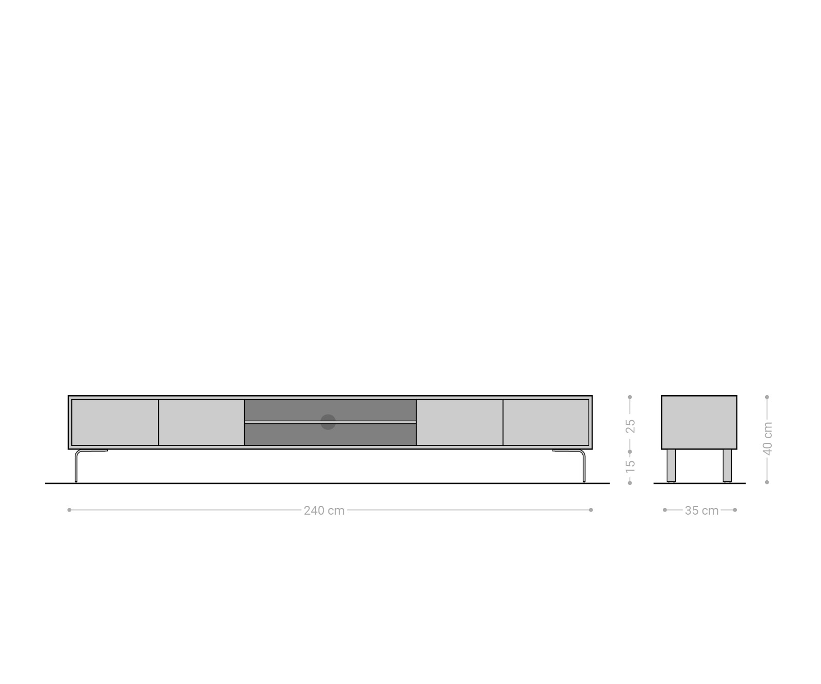 Tv-meubel Fevo 240 cm acacia bruin 4 deuren L-poot 6