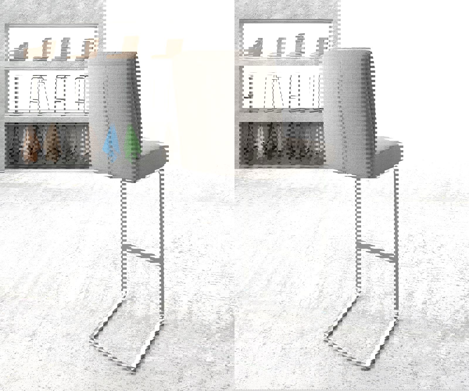 Barstoel Pela-Flex stripes lichtgrijs sledestoel vlak roestvrij staal 2 Barstoel Pela-Flex stripes lichtgrijs sledestoel vlak roestvrij staal 2