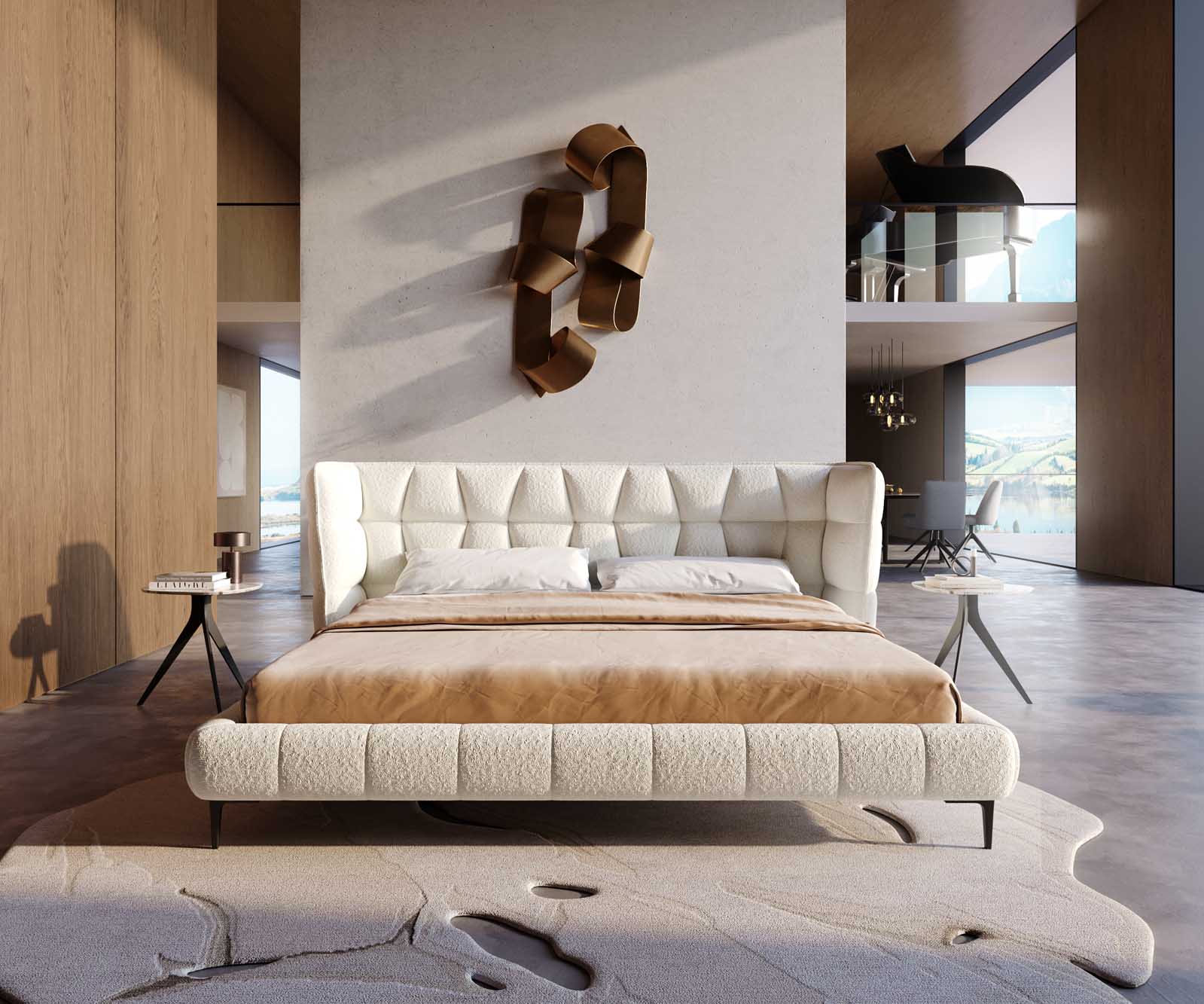 Bedframe Capujo 180x200 cm Bouclé crèmewit 1