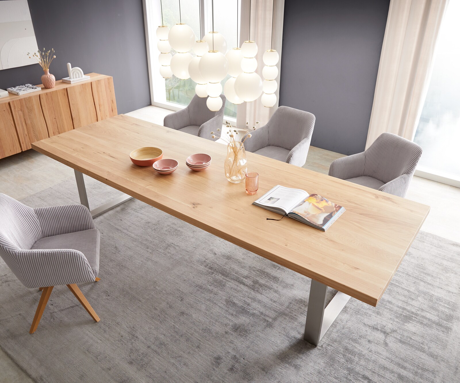 Eettafel Edge 300x100 eiken natuur roestvrij staal smal 4