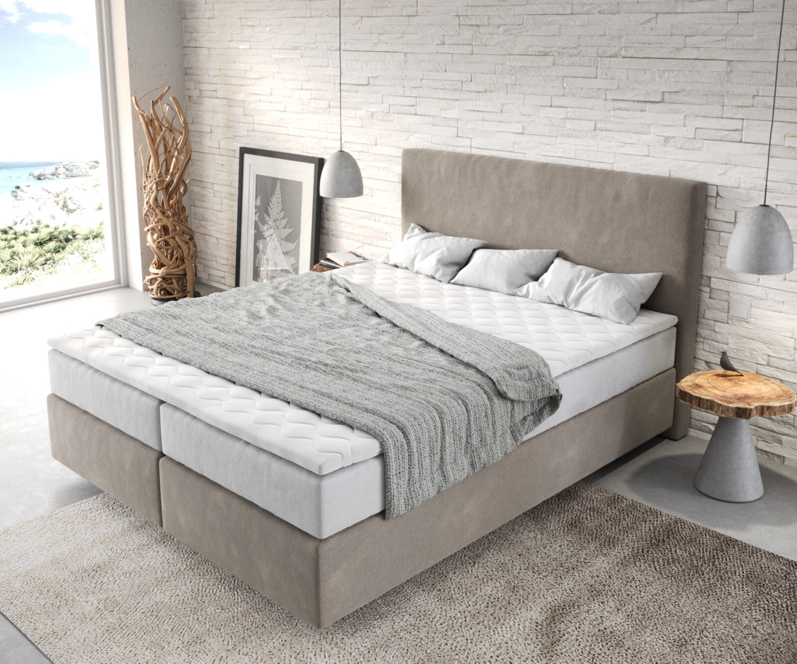 Boxspringbed Dream-Well 160x200 cm Microvezel Beige met TFK Matras en Visco Topper 3